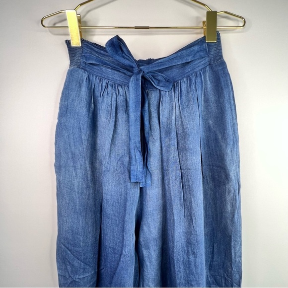 La Vie Rebecca Taylor Tissue Denim Chambray High Rise Tapered Smocked Hem Pant L - Picture 7 of 13